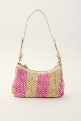 Postcards Mini Raffia Bag Pink Stripe